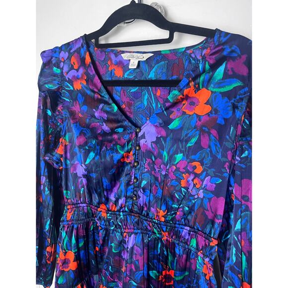 The Pioneer Woman Blue Long Sleeve Boho Floral Flounce Mini Dress Size Small - Picture 3 of 8